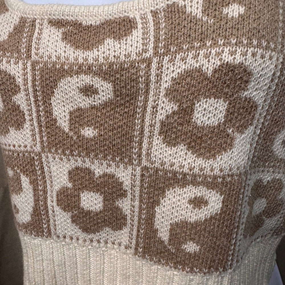 Knit Crop Tank Top Daisy Floral‎ Yin Yang Checkerboard M Hippie Festival 90s Y2K - Picture 4 of 7